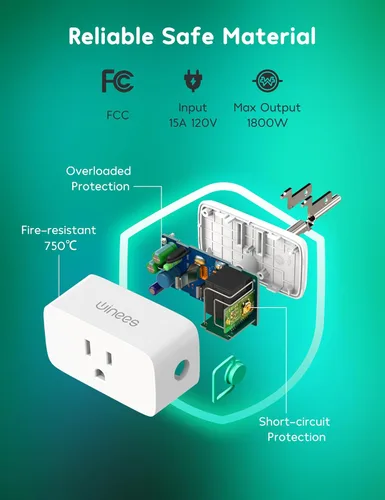Vista 8 de Winees Matter - Enchufe inteligente compatible con Alexa, 15A/1800W máx. para automatización del hogar, control remoto por aplicación, temporizador