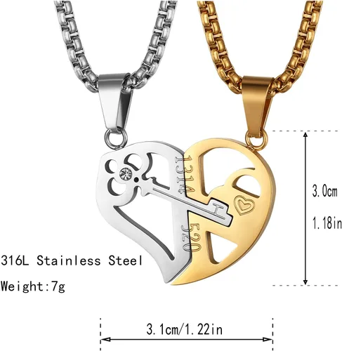 Vista 2 de STWTR Collar de pareja para hombres y mujeres, colgante de amor con circonita cúbica a juego, colgante de acero inoxidable a juego