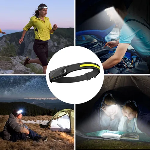 Vista 7 de Linterna frontal LED, paquete de 2 faros recargables con haz de 230° de ancho, sensor de movimiento, 5 modos, linterna ligera a prueba de sudor