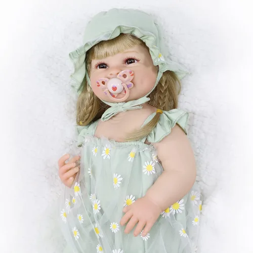 Vista 6 de Muñecas realistas de bebé Reborn Girl de 22 pulgadas, muñeca de bebé recién nacida de cuerpo completo de silicona realista, con accesorios, juguete