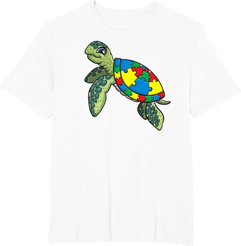 Vista 47 de Turtle Puzzle Pieces for Autism Awareness Kids Women Teacher T-Shirt Asphalt Grey