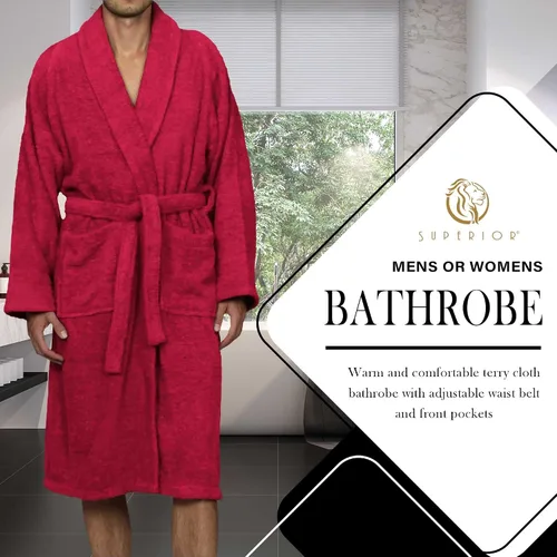 Vista 4 de SUPERIOR Bata de rizo unisex de algodón, batas suaves y absorbentes para hombres y mujeres, accesorios de baño