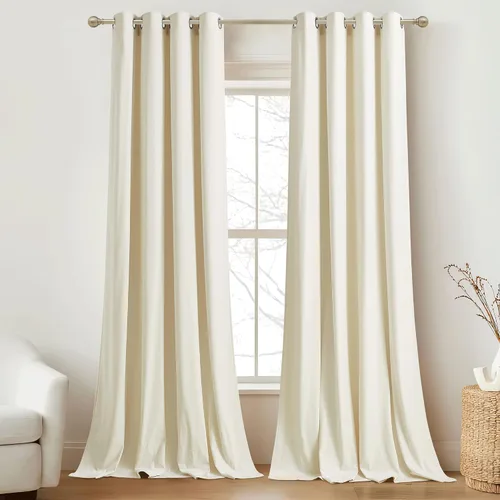 Vista 40 de RYB HOME Cortinas de terciopelo 100% opacas para sala de estar, cortinas de guardería con bloqueo de luz, 2 paneles, cortinas de ventana con Beige