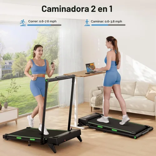 Vista 2 de THERUN Walking Pad with Handle Bar, 2 in 1 Under Desk Portable Treadmill Verde
