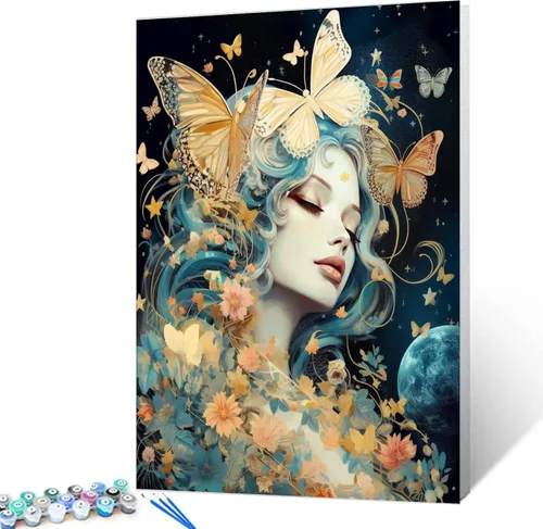 Vista 2 de Tucocoo Pintura por números para adultos principiantes, kits de pintura al óleo digital sobre lienzo con pinceles y pigmento acrílico, estrellas