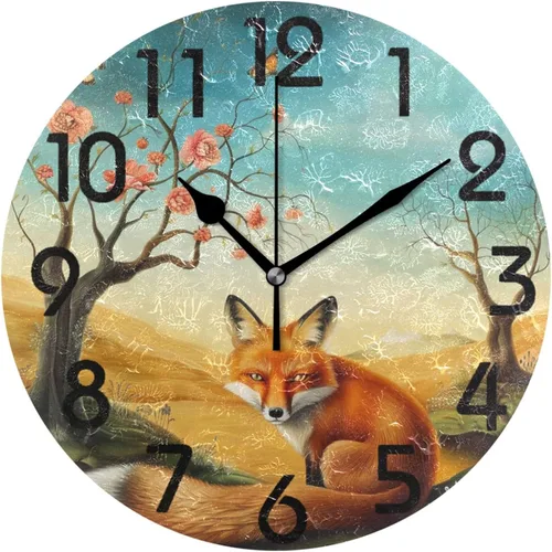 Vista 24 de Spring Hummingbird - Reloj de pared redondo con estampado de flores, 9.5 pulgadas, funciona con pilas, reloj de escritorio analógico silencioso