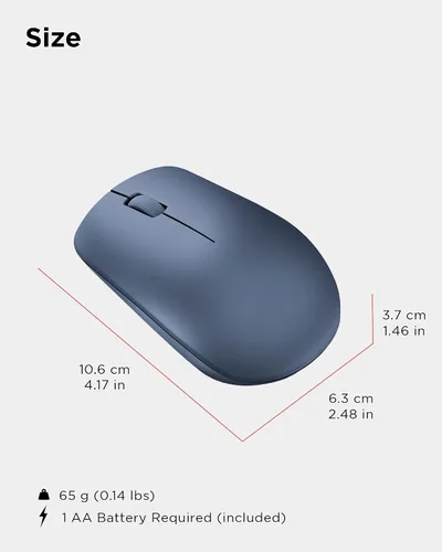 Vista 7 de Ratón inalámbrico Lenovo 530 con batería, Nano USB de 2.4GHz, sensor óptico de 1200 DPI, ergonómico para mano izquierda o derecha, ligero Azul