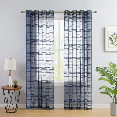 Vista 8 de HLC.ME Broadway - Paneles de cortina de ventana con ojales, de encaje translúcido decorativo a rayas, para filtrado de luz, para dormitorio y sala