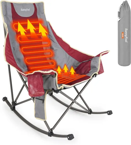 Vista 8 de SUNNYFEEL Silla mecedora con calefacción de gran tamaño, silla de patio totalmente acolchada con bolsillo lateral, sillón reclinable portátil