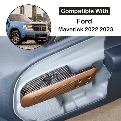 Vista 2 de Aunginsy Adhesivo para panel de botón de elevación de vidrio para puerta de automóvil, compatible con Ford Maverick 2022-2025, fibra de carbono