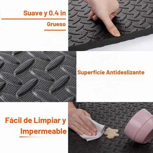 Vista 4 de Walsai Alfombrillas de ejercicio de espuma de rompecabezas, cubierta de tapete de gimnasio de 20 pies cuadrados entrelazados con azulejos de espuma