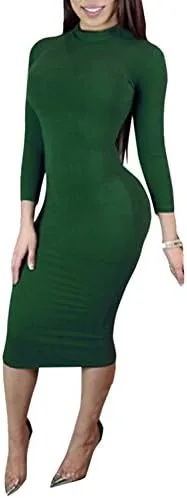 Vista 3 de vestido de manga larga con cuello alto para mujer