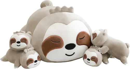 Vista 11 de TOYSYM Gato Negro de Peluche Mamá Gato de Peluche Juguetes con 4 Bebés Blanditos en su Vientre Almohadas Suave Lindas para Abrazar para Niños y Niñas