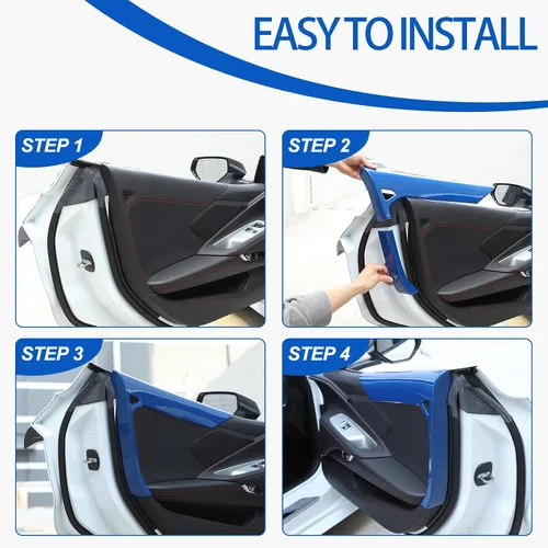 Vista 6 de Cubierta de panel interior de puerta compatible con Chevrolet Corvette C8 Stingray 2020-2024, decoración de marco de panel superior de puerta Azul