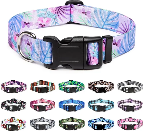 Vista 17 de Mercano - Collar ajustable para perro, patrones de diseño especial, collar de nailon suave cómodo y duradero para perros pequeños, medianos