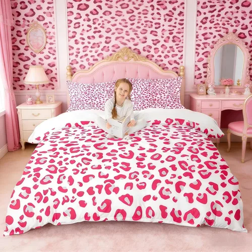 Vista 15 de Juego de funda de edredón para niños, tamaño individual, diseño de cebra y leopardo con purpurina, decoración de habitación para niñas y mujeres