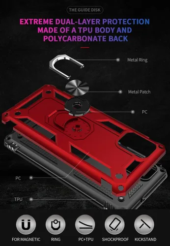 Vista 6 de Funda para Samsung A71 5G, Galaxy A71 5G, funda PUSHIMEI de grado militar resistente con protector de pantalla HD, anillo magnético con soporte