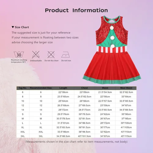 Vista 7 de Disfraz de elfo de Navidad para niñas, vestido de baile de lentejuelas brillantes, vestido de fiesta de Navidad, vestido de Santa Claus