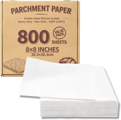 Vista 12 de Cuadrados pequeños de pergamino precortados a granel de 5 x 5, 3200 hojas, sin blanquear, antiadherentes, para envoltorios de dulces, papel de Marrón