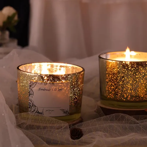 Vista 5 de Simeitol Tarros de vela dorados de 16 onzas para hacer velas, 6 unidades, tarro de vela de vidrio con tapas herméticas de bambú, tarros de velas