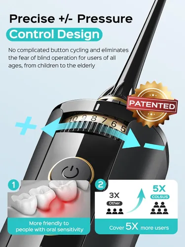 Vista 3 de COSLUS Irrigador de Agua Portátil para Dientes: 10 Ajustes de Presión Profesional para Ortodoncia, Aparejos y Encías Sensibles - Inalámbrico