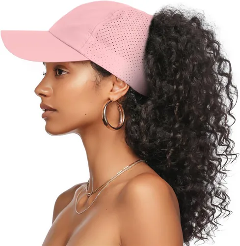 Vista 7 de Gorra de béisbol para mujer, con espalda descubierta, malla y pelo rizado, ajustable, gorra de camionero, de secado rápido
