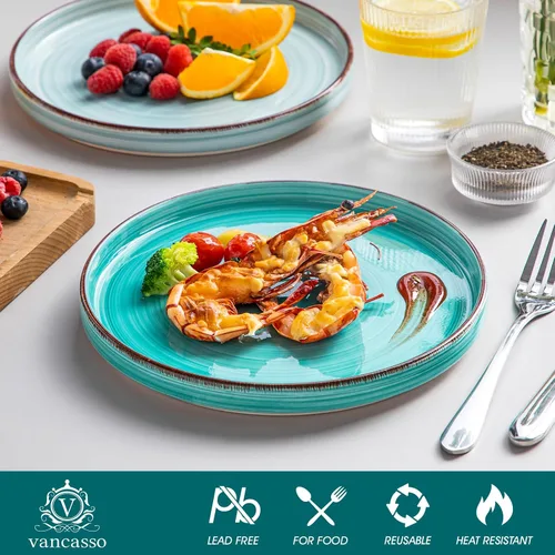 Vista 3 de vancasso Bonita platos de ensalada de 8.5 pulgadas, juego de pequeños platos de cena de cerámica, juego de 6 platos de postre, aptos para Azul