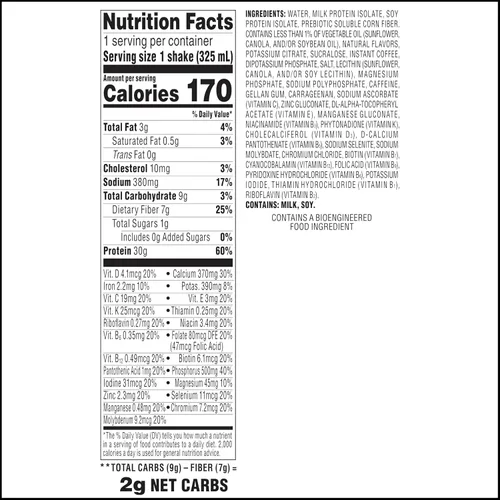 Vista 2 de Atkins - Batido Fuerte de Alta Proteína, Sabor Café Laté, 30g de Proteína, 7g de Fibra Prebiótica, Apoyo para la Salud Muscular y del Intestino