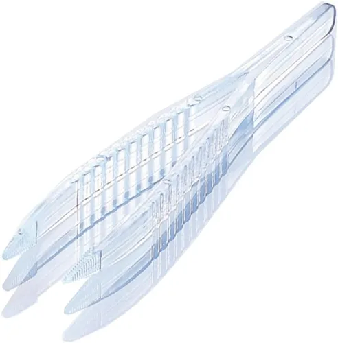 Vista 9 de Pinzas desechables estériles de 5 pulgadas, 4.921 in de longitud, envueltas individualmente, color azul transparente, paquete de 12