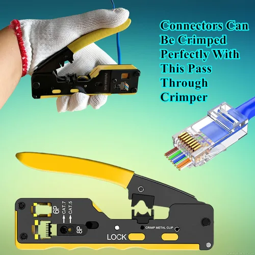 Vista 6 de Gaobige 100 unidades Cat5 Cat5e Cat6 RJ45 de paso a través de extremos de conectores Conectores sin blindaje de 0.043 in para cable sólido y cable