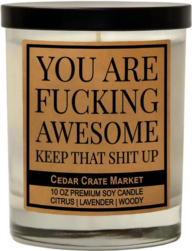 Vista 10 de Cedar Crate Market - Vela You are Fucking Awesome (You are Fucking Awome), divertido regalo de aliento para amigos, compañeros de trabajo, familia