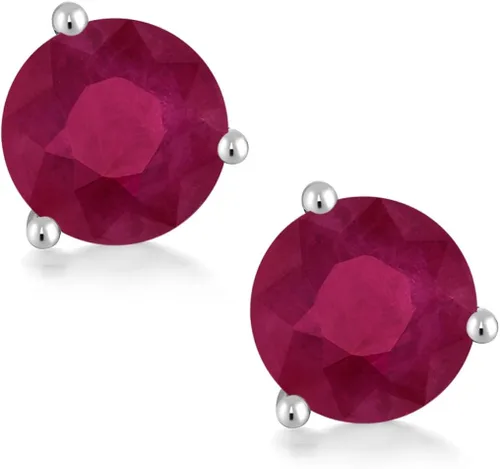 Vista 2 de Gem Stone King Aretes de tuerca de oro blanco de 14 quilates rubí rojo de 3 puntas Martini con rosca trasera para mujer 200 quilates redondos