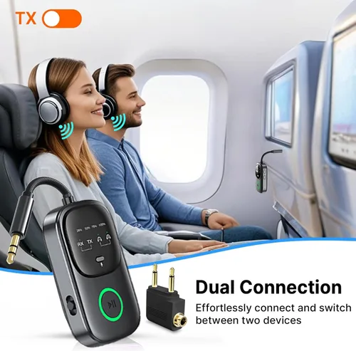 Vista 10 de Receptor transmisor Bluetooth 5.4, adaptador de audio inalámbrico 2 en 1 para avión, TV, estéreo de automóvil y hogar, conecta 2 AirPods