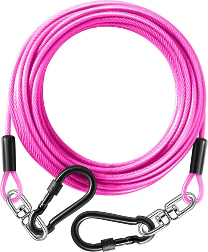 Vista 7 de Cable de amarre para perros de 10 pies a 300 libras, cables resistentes para perros y patios con gancho giratorio, línea de correa para perros