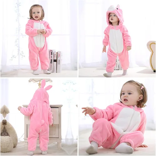 Vista 4 de Mameluco unisex de franela para bebé disfraz de animal con capucha traje de dibujos animados