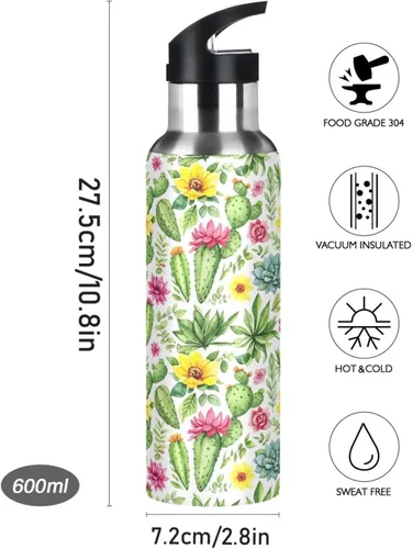 Vista 9 de BPA-Free Sports Water Bottle with Straw 32 Oz, Stainless Steel Vacuum Insulated Water Bottle for Gym Outdoor Travel School, Colorful Watercolor
