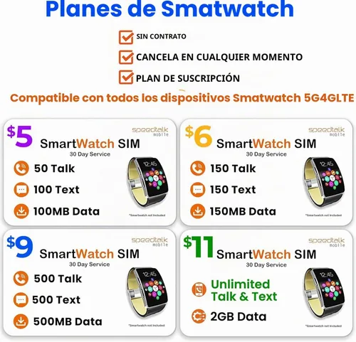 Vista 4 de SpeedTalk Mobile Tarjeta SIM de reloj inteligente, conversación de 1000 minutos y datos de 500 MB para relojes inteligentes 4G LTE GSM Tarjeta