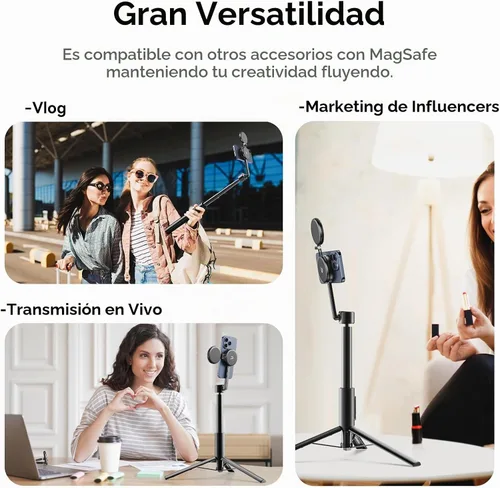 Vista 5 de ULANZI Trípode magnético para selfie stick de 64.6 pulgadas, trípode todo en uno con soporte magnético para teléfono y control remoto inalámbrico