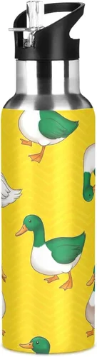 Vista 8 de BPA-Free Sport Water Bottle Insulated 32 Oz, Insulated Stainless Steel Water Bottle with Straw for Gym Outdoor Travel School, Green White Ducks