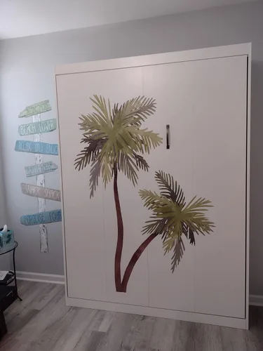 Vista 2 de Calcomanía de pared de acuarela de palmera, decoración de casa de playa, calcomanías con estampado tropical, gaviotas de pájaros, 72 pulgadas