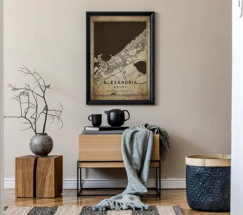 Vista 7 de Mapa de Alejandría, Egipto, Vintage Western (8x10)
