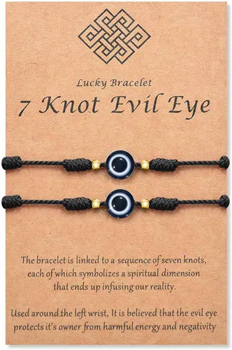 Vista 9 de Pulsera de 7 nudos contra el mal de ojo para mujeres, hombres y bebés, cuerda roja negra rosa, protección contra el mal de ojo, buena suerte, regalo