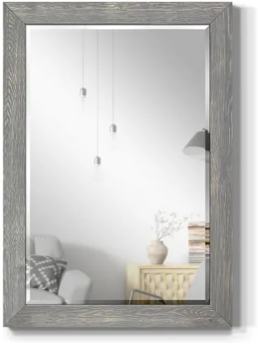 Vista 13 de Espejo de maquillaje rectangular, espejo de pared con marco de madera desgastada para decoración del hogar, se puede colgar de forma vertical u Negro