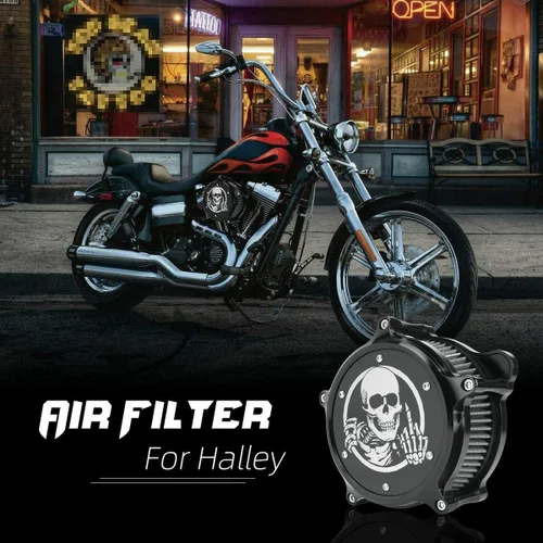 Vista 7 de Filtros de filtro de aire para motocicleta, kit de filtro de aire estilo calavera, apto para Harley FLHR Road King FLHX Street Glide FLTRX Road