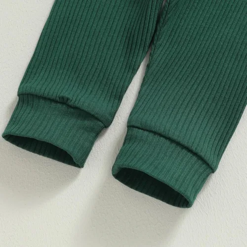 Vista 6 de Ropa de bebé recién nacido, ropa de punto acanalado, manga larga, pantalones de algodón sólido, trajes de otoño e invierno, 2 piezas
