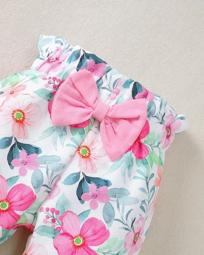 Vista 39 de SUNNY PIGGY Ropa para bebé recién nacida, con volantes, mameluco de algodón floral, conjunto de pantalones de algodón para niñas