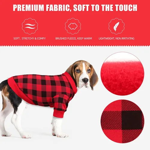 Vista 4 de Suéter de forro polar para perros pequeños con patrón de cuadros búfalo, ropa para perros suave y engrosada, ropa cálida para cachorros, suéter