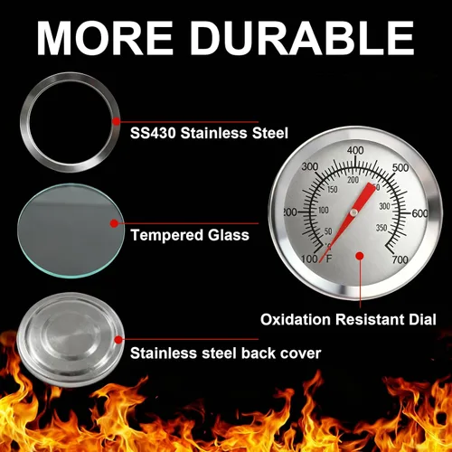 Vista 5 de CloudHand Reemplazo mejorado de 2 pulgadas para parrilla de huevos, termómetro de barbacoa de 100 a 700 °F, ahumador de parrilla de carbón con dial