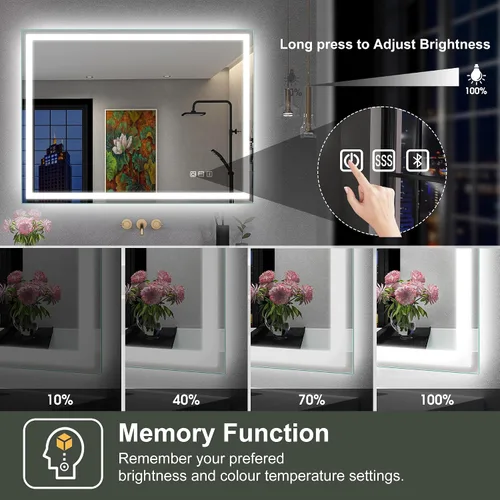 Vista 5 de SBAGNO - Espejo LED de baño con Bluetooth, 24 x 32 pulgadas, con luz regulable, espejo de tocador con 3 colores, retroiluminado + luz frontal