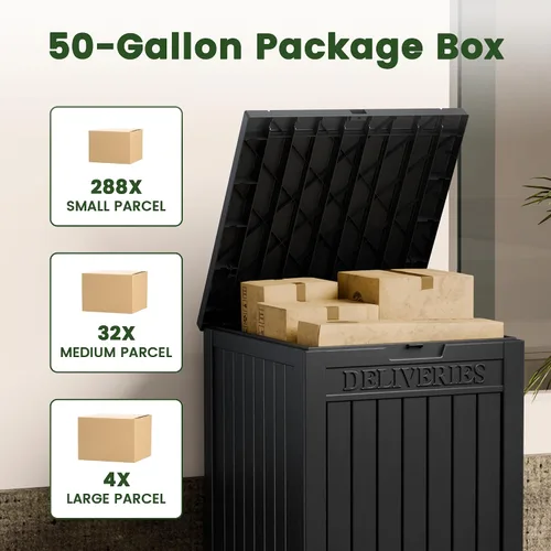 Vista 5 de 50 Gallon Package Delivery Box for Outside with Lockable Secure, Waterproof Black-new